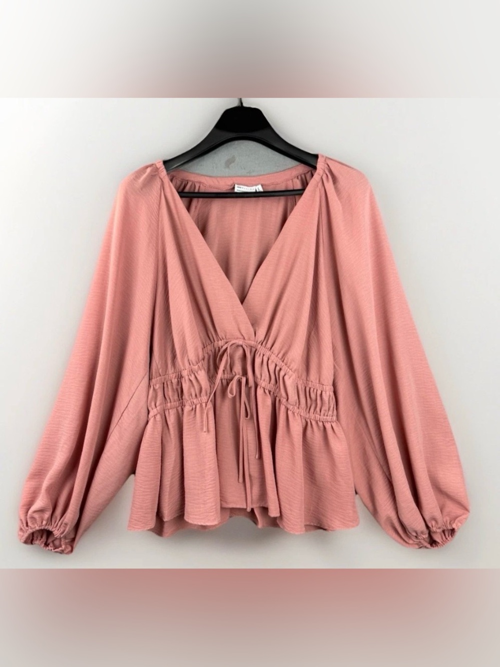 ASOS Dusty Rose V‑Neck Drawstring Peplum Blouse